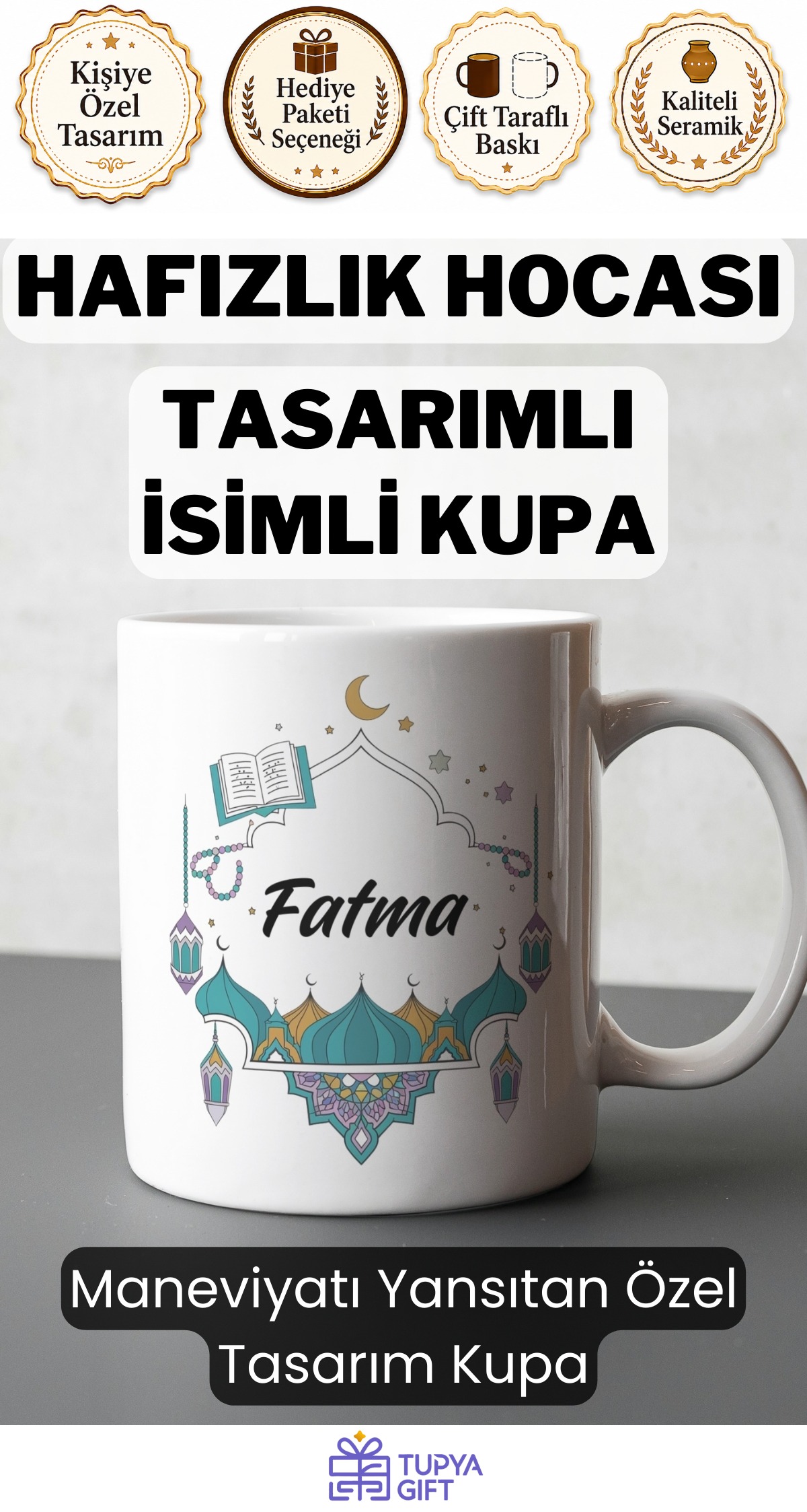 Kişiye Özel Hafızlık Hocası Tasarımlı İsimli Kupa Hediyelik - Maneviyat ve Şıklık Bir Arada