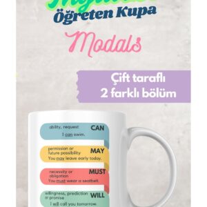 İngilizce Öğreten Çift Taraflı Kupa - Modals Konusunu Eğitici ve Pratik Tasarımla Öğrenin