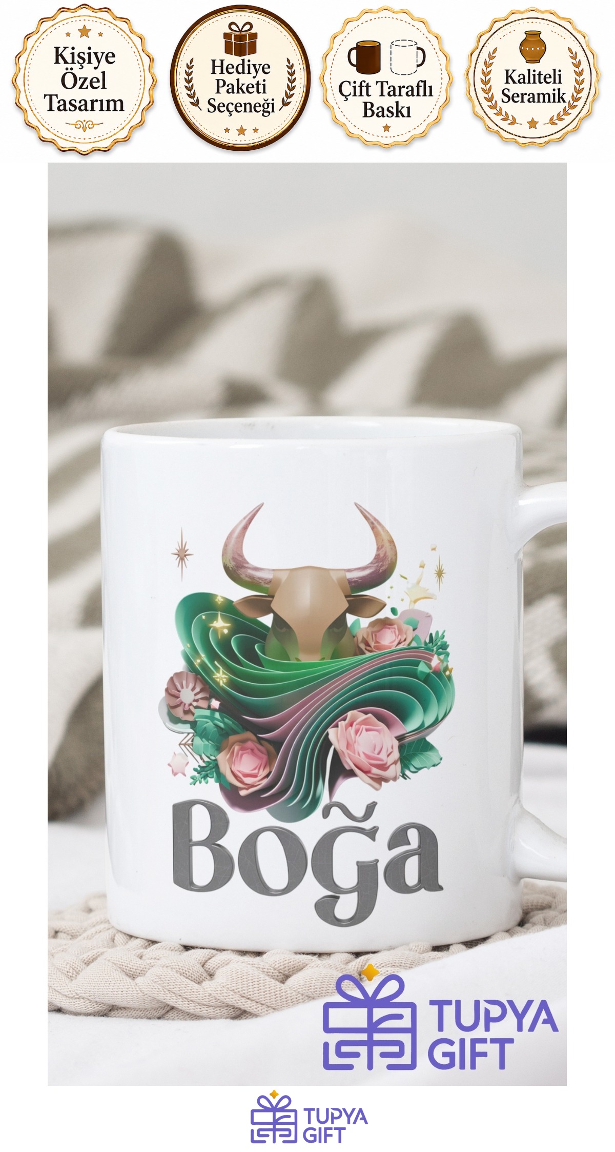 Boğa Burcu Tasarımlı Kupa - Doğanın Gücünü Yansıtan Özel Tasarım