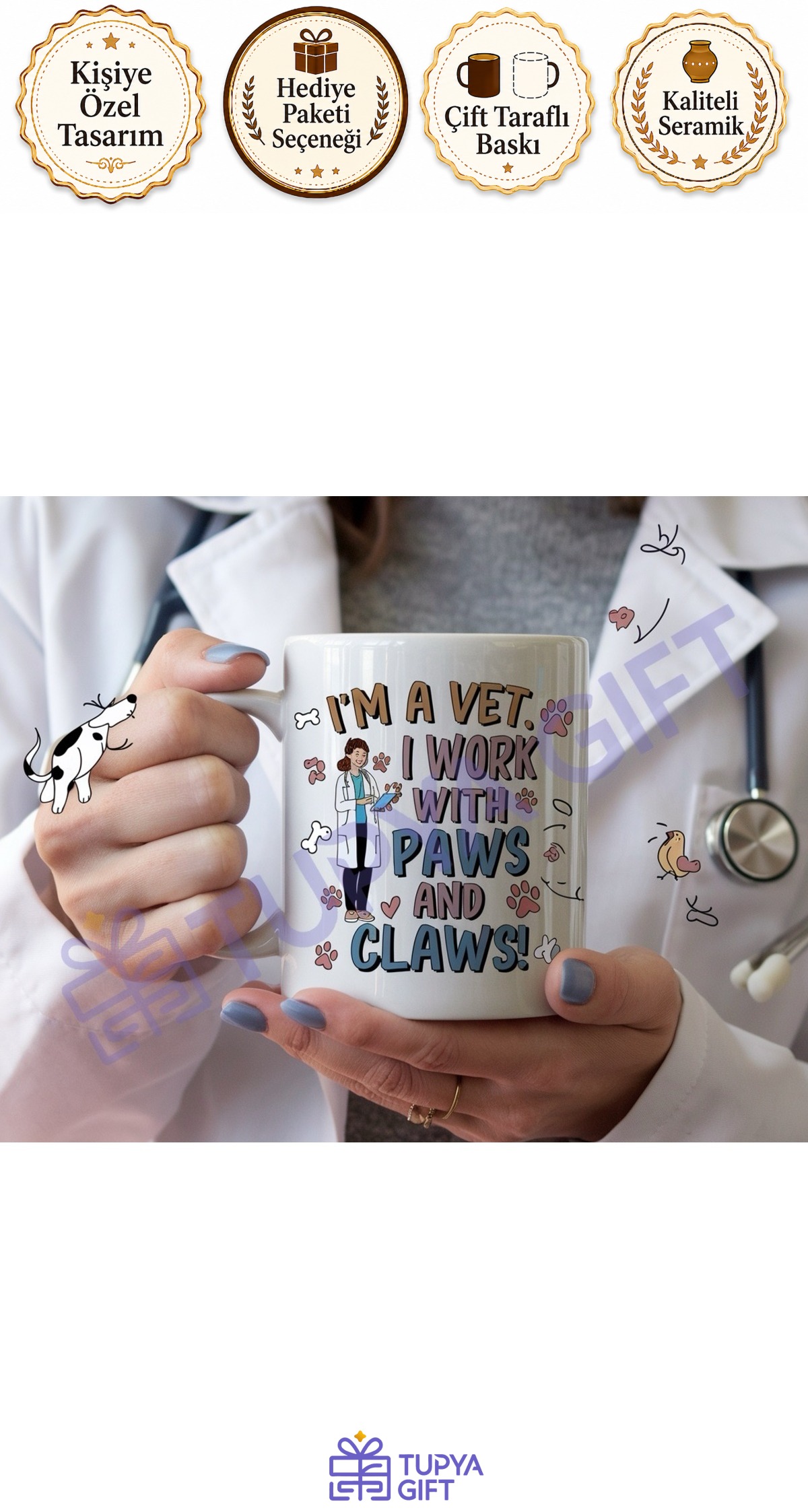 Veterinere Hediye Pati Temalı Komik Kupa - Paws and Claws