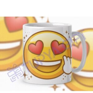 Kalpli Emoji Tasarımlı Seramik Kahve Kupası – Eğlenceli ve Neşeli Kahve Keyfi