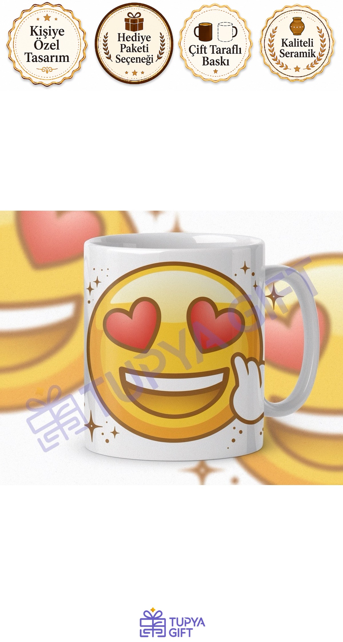 Kalpli Emoji Tasarımlı Seramik Kahve Kupası – Eğlenceli ve Neşeli Kahve Keyfi