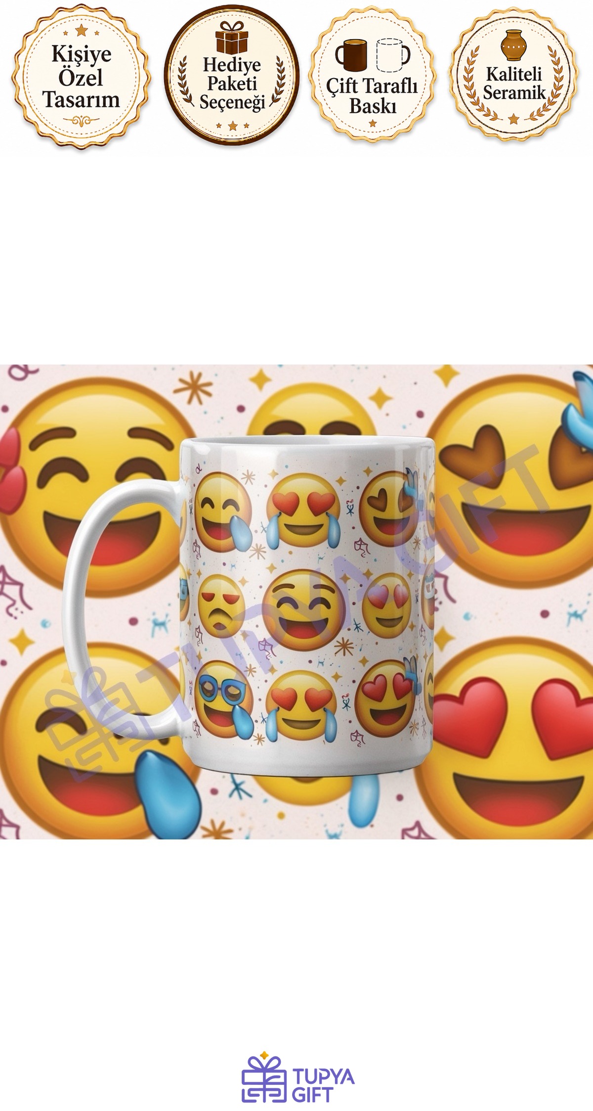 Emoji Desenli Eğlenceli Kahve Kupası - Gülümsemenizi Tamamlayacak Renkli Tasarım