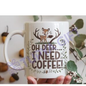 Kahve Severlere Hediye Geyik Temalı Komik Kupa - Oh Deer