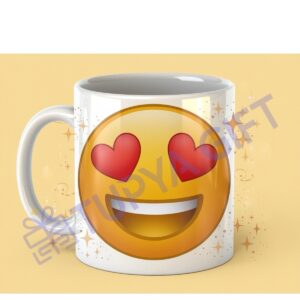 Kalp Gözlü Emoji Temalı Kupa – Sevgiyle Gülümseyin