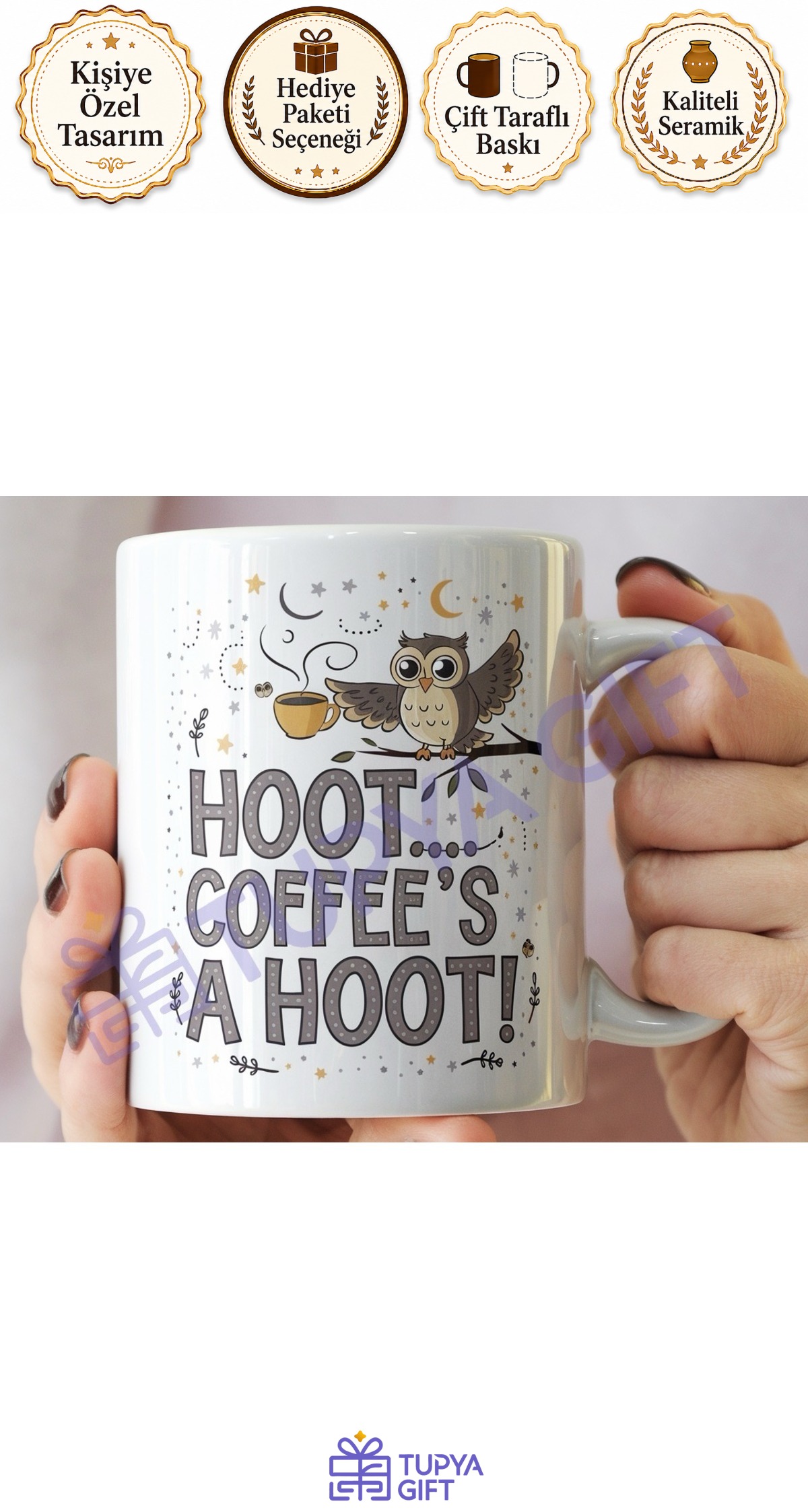 Baykuş Temalı Kahve Kupası – Hoot, Kahve Vaktidir!