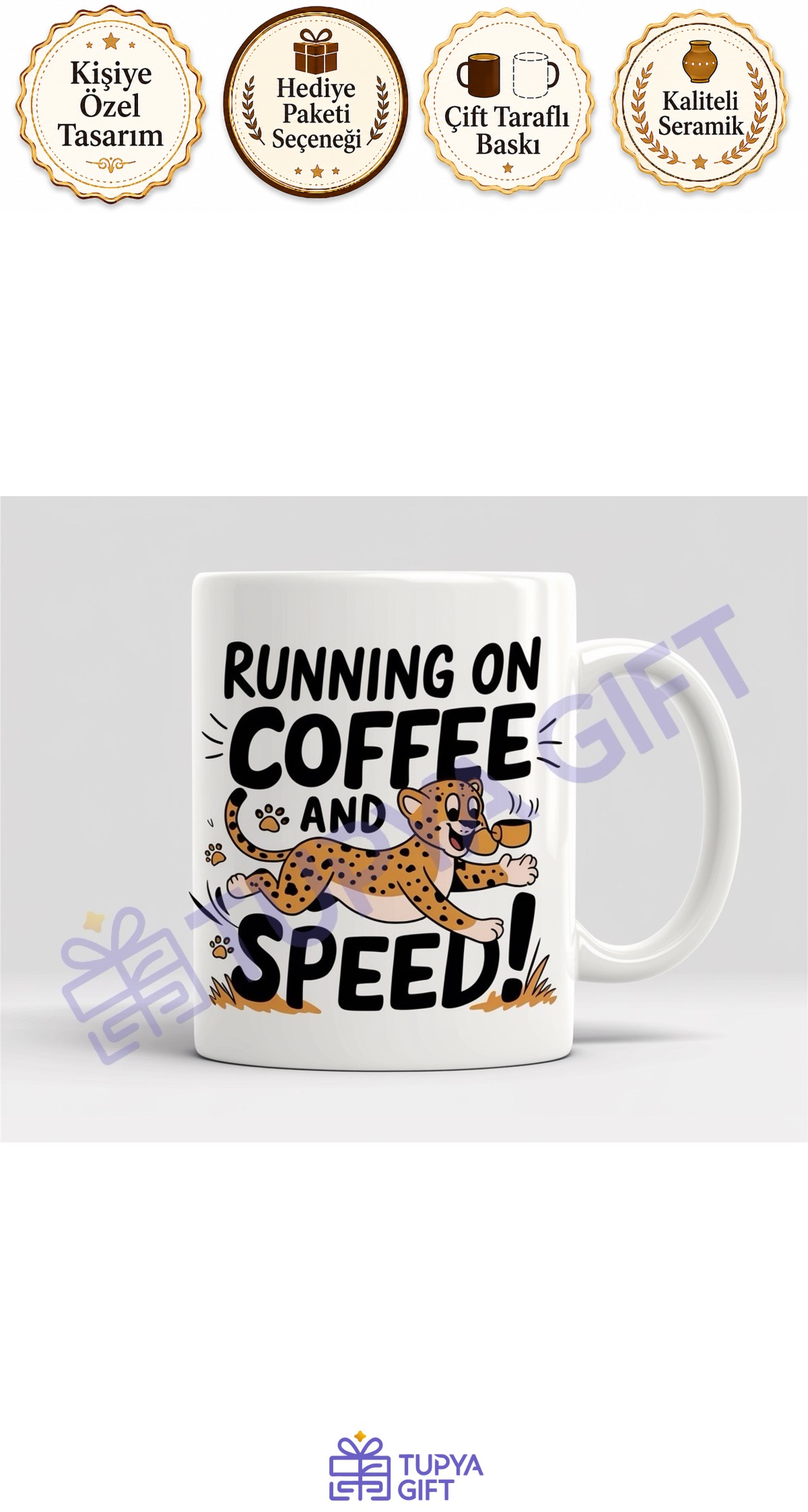 Hız ve Enerji Temalı Kupa - "Running on Coffee and Speed"