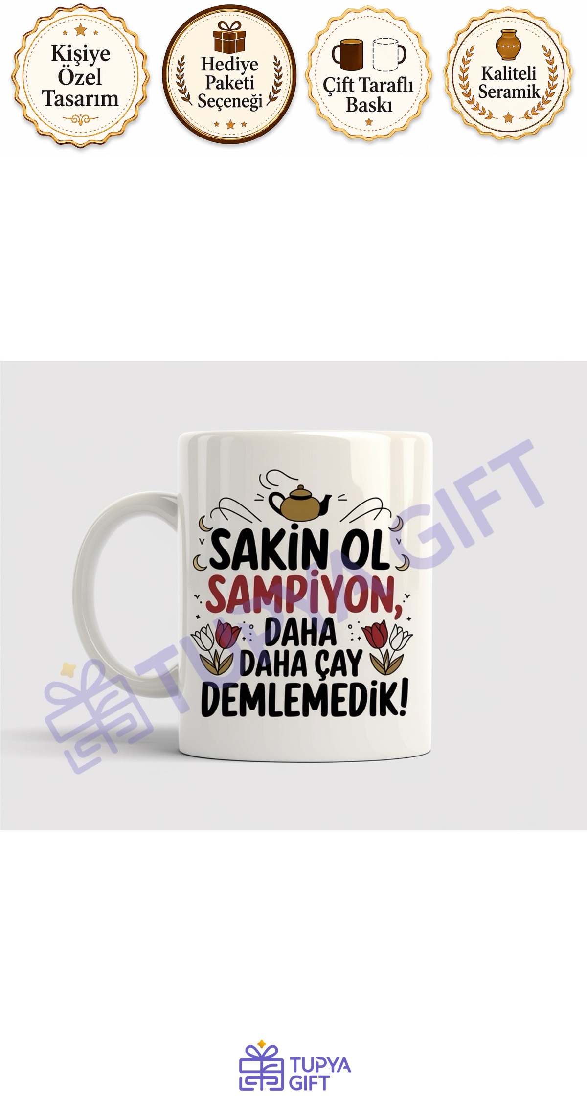 Çay Severlere Hediye Komik Şampiyon Yazılı Kupa