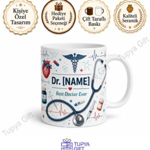 Doktor Temalı Kişiye Özel Baskılı Kupa Bardak Sağlıkçıya Hediye Doktor Kupası