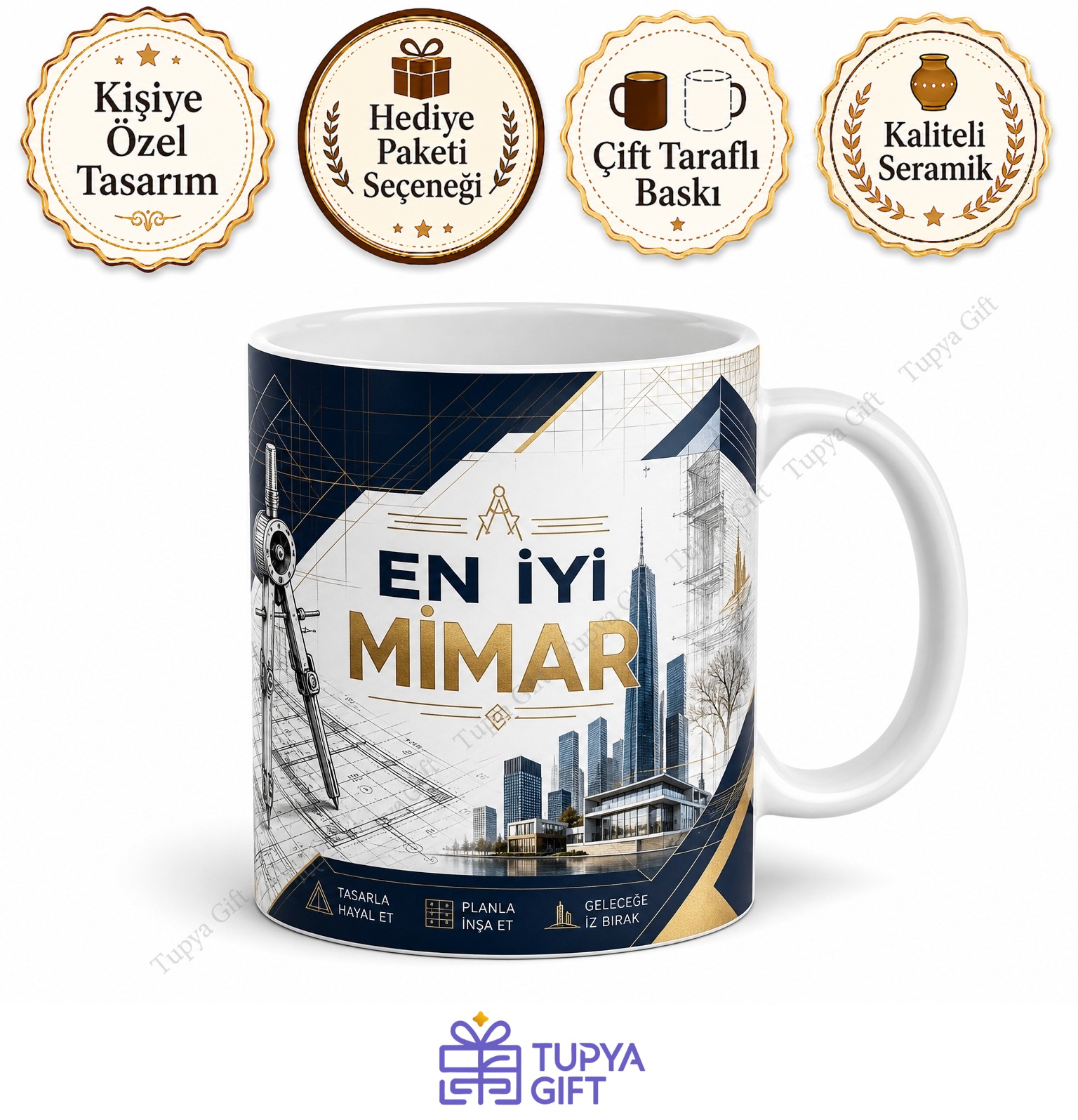Mimara Hediye Meslek Baskılı Kupa Bardak Kişiye Özel Tasarım Mimar Hediyesi