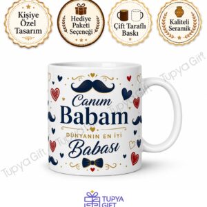 Babalar Günü Hediyesi İsme Özel Baskılı Seramik Kupa Bardak Porselen Mug