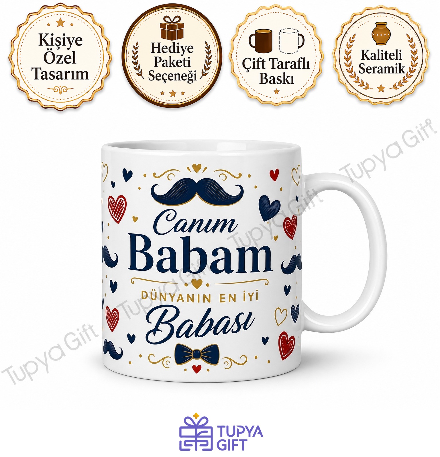 Babalar Günü Hediyesi İsme Özel Baskılı Seramik Kupa Bardak Porselen Mug