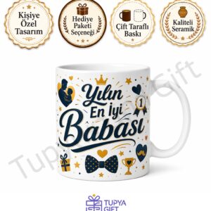 Yılın En İyi Babası Yazılı Kişiye Özel Baskılı Kupa Bardak Babalar Günü Hediye