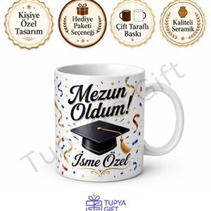 Mezuniyet Hediyesi Kişiye Özel İsim Baskılı Hatıra Kupa Bardak Hediye