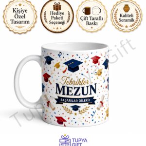 Mezuniyete Özel Tebrik Temalı Baskılı Seramik Kupa Bardak Hediye
