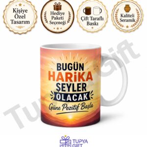 Sabah Motivasyonu Pozitif Söz Yazılı Baskılı Kupa Bardak Hediye Porselen Mug