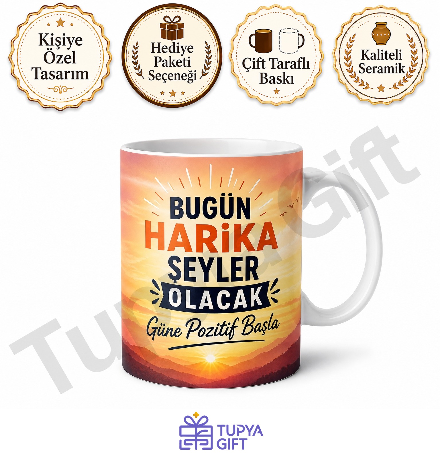 Sabah Motivasyonu Pozitif Söz Yazılı Baskılı Kupa Bardak Hediye Porselen Mug