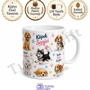 Köpekli Tasarım Baskılı Kupa Bardak Hayvan Severler İçin Hediye Porselen Mug