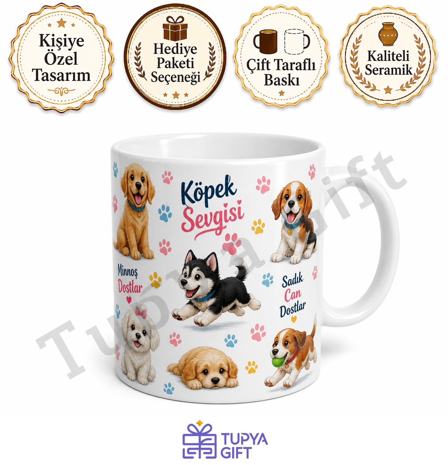 Köpekli Tasarım Baskılı Kupa Bardak Hayvan Severler İçin Hediye Porselen Mug