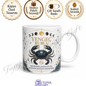 Yengeç Burcu Temalı Kişiye Özel Baskılı Kupa Bardak Astroloji Hediye
