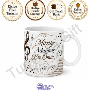 Müzisyene Hediye Nota Temalı Kişiye Özel Baskılı Kupa Bardak Müzik Hediyesi