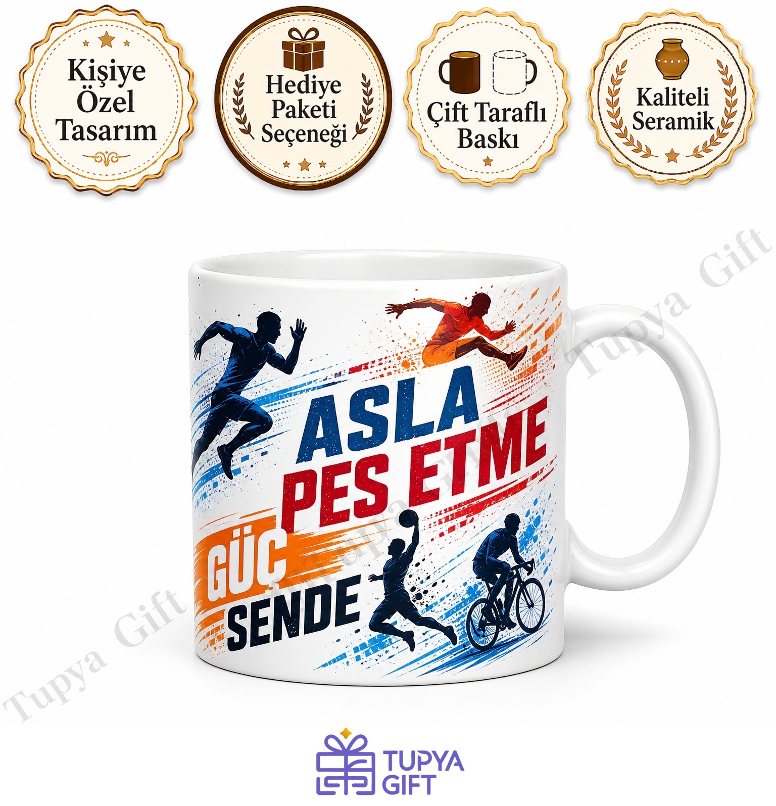 Spor Tutkunu İçin Motivasyon Yazılı Baskılı Kupa Bardak Hediye Sporcu Mug