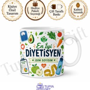 Diyetisyene Hediye İsme Özel Baskılı Kupa Bardak Meslek Temalı Porselen Mug