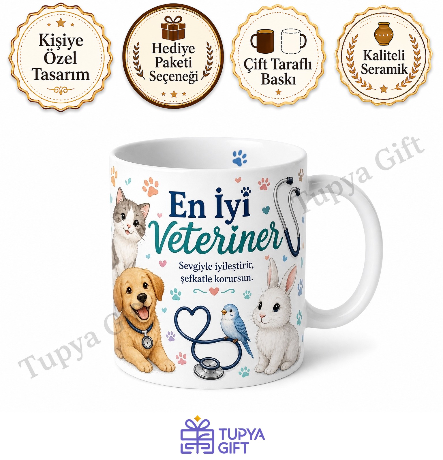 Veterinere Hediye Hayvan Temalı Kişiye Özel Baskılı Kupa Bardak