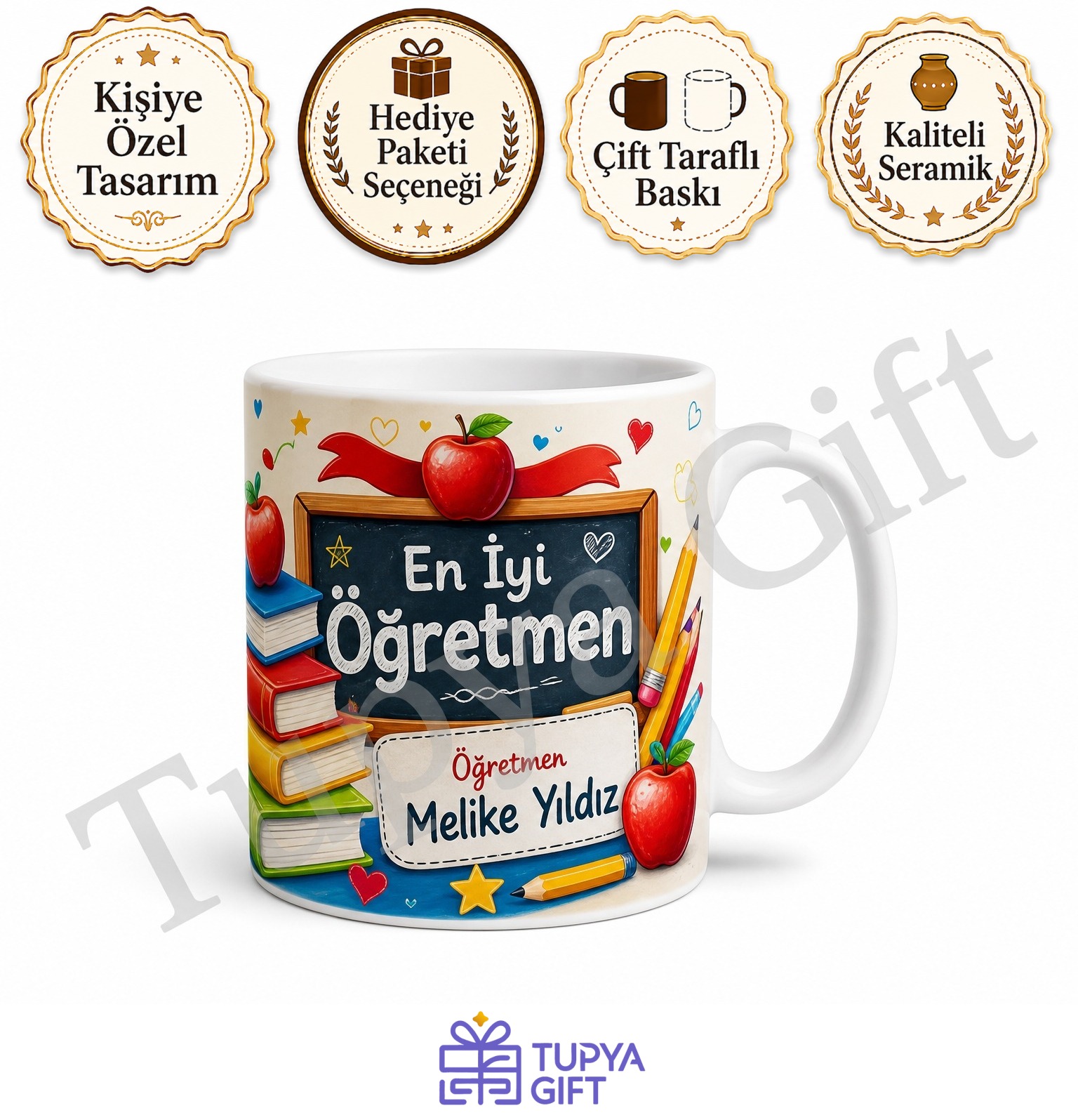 Öğretmene Hediye İsme Özel Baskılı Kupa Bardak Sublimation Öğretmenler Günü