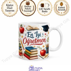 En İyi Öğretmene Hediye Kişiye Özel Yazılı Kupa Bardak Öğretmenler Günü Hediyesi