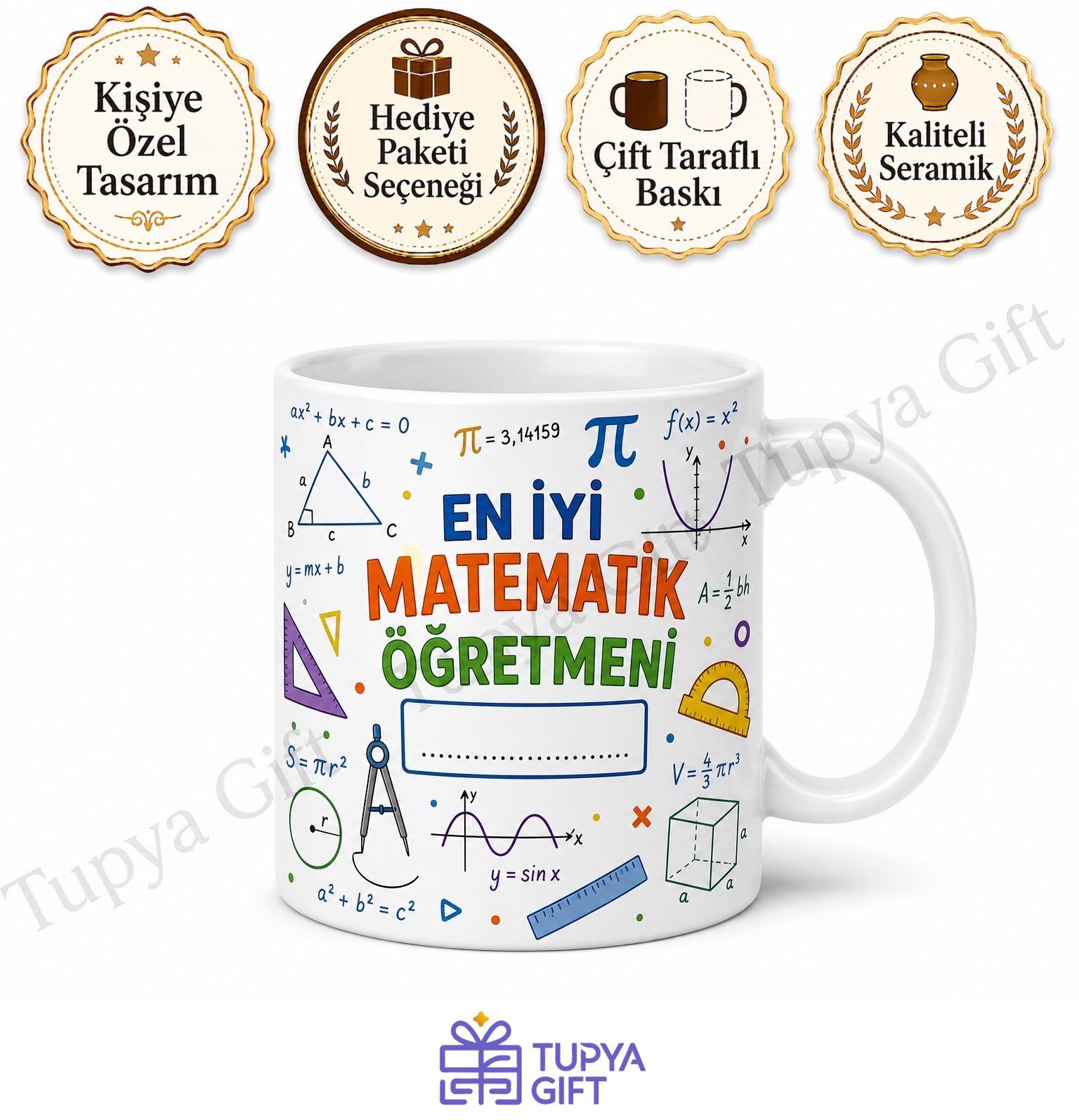 Matematik Öğretmenine Hediye İsimli Baskılı Kupa Bardak Öğretmenler Günü Hediyesi