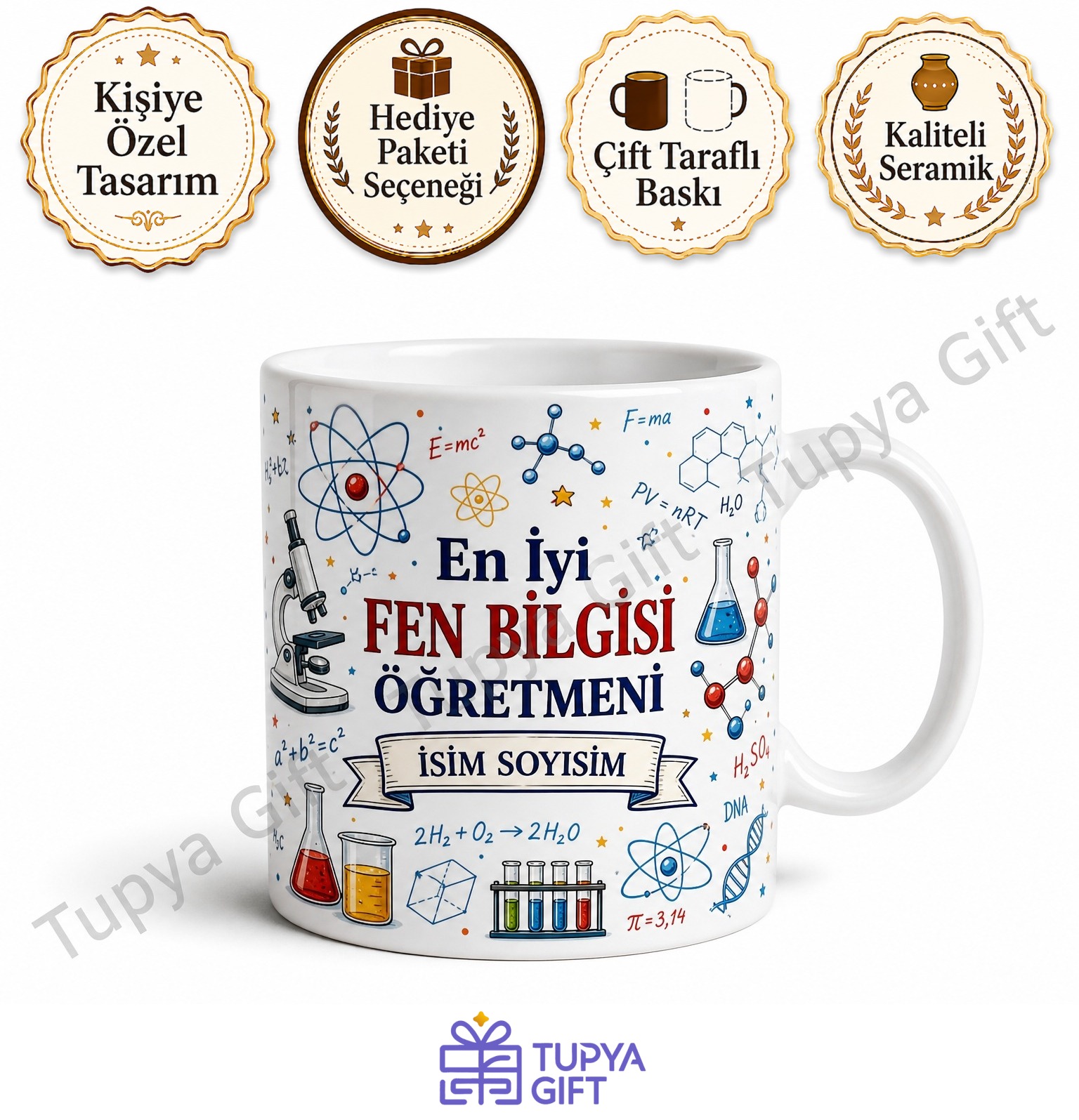 Fen Bilgisi Öğretmenine Hediye Kişiye Özel Baskılı Kupa Bardak Öğretmenler Günü
