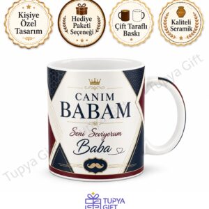Babalar Günü Hediyesi Kişiye Özel Baskılı Kupa Bardak Porselen Hediye Mug