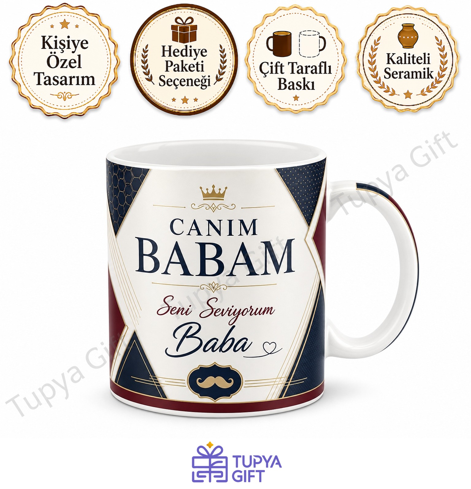 Babalar Günü Hediyesi Kişiye Özel Baskılı Kupa Bardak Porselen Hediye Mug