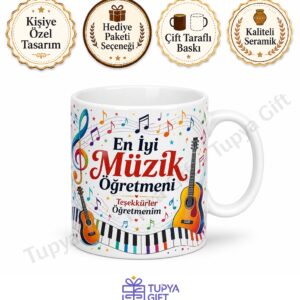 Müzik Öğretmenine Hediye Kişiye Özel Baskılı Kupa Bardak Müzik Hocasına Hediye