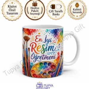 Resim Öğretmenine Hediye Özel Tasarım Sublimation Baskılı Kupa Bardak Sanat Hoca