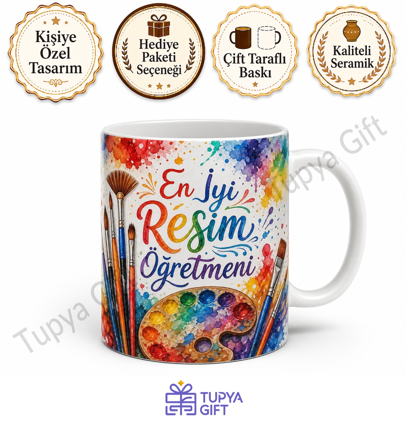 Resim Öğretmenine Hediye Özel Tasarım Sublimation Baskılı Kupa Bardak Sanat Hoca
