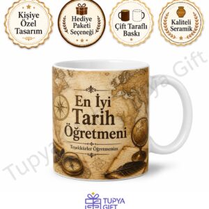 Tarih Öğretmenine Hediye Sublimation Baskılı Kupa Bardak Öğretmenler Günü