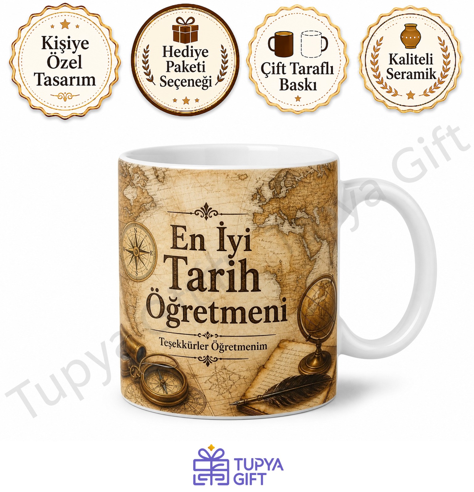 Tarih Öğretmenine Hediye Sublimation Baskılı Kupa Bardak Öğretmenler Günü