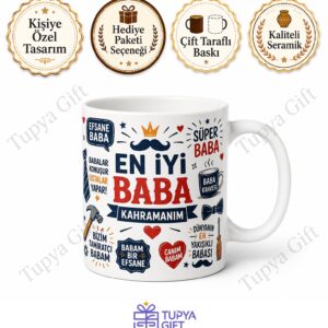 Babaya Komik Yazılı Kupa Bardak Hediye Babalar Günü Baskılı Porselen Mug