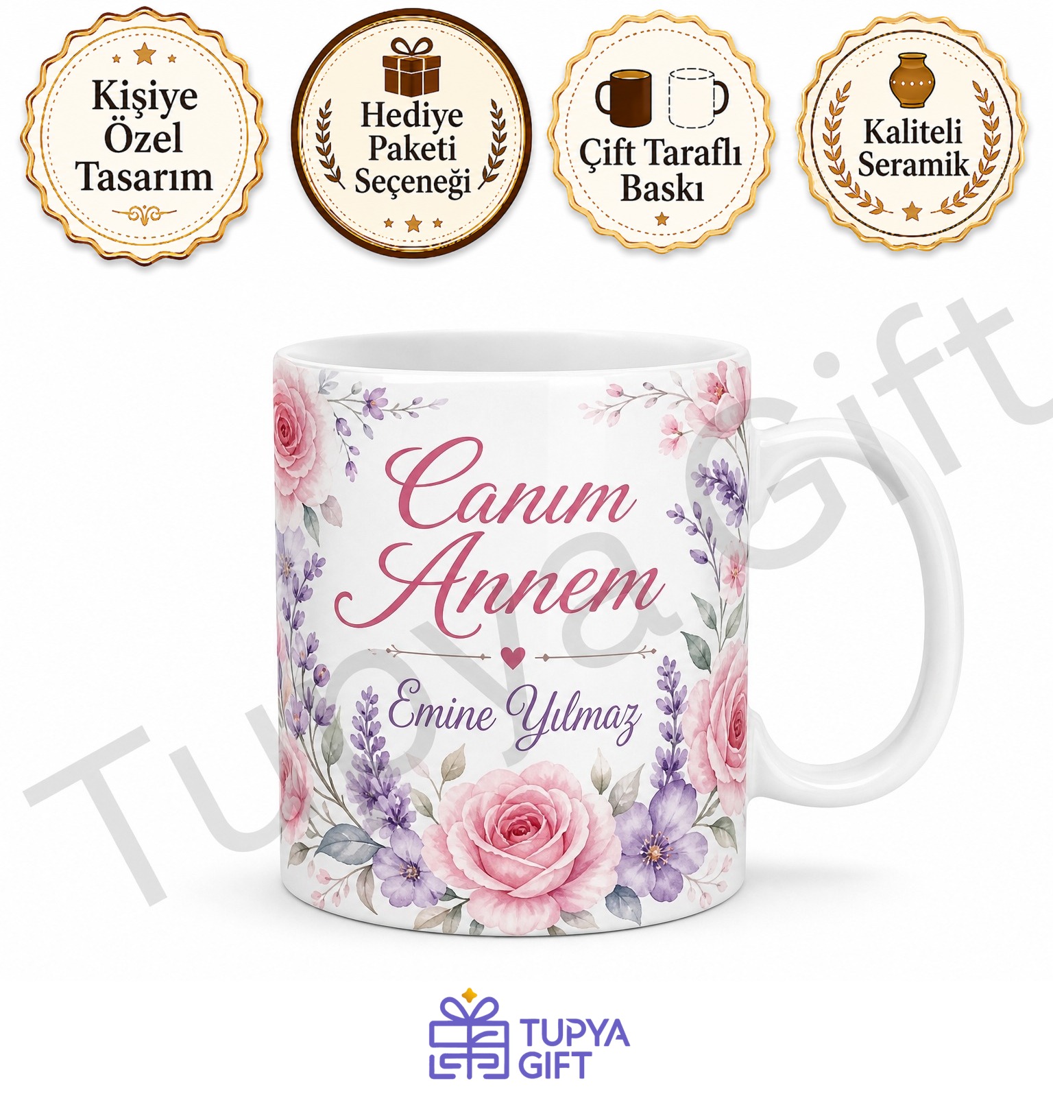 Anneler Günü Hediyesi İsme Özel Baskılı Kupa Bardak Sublimation Anne Hediye
