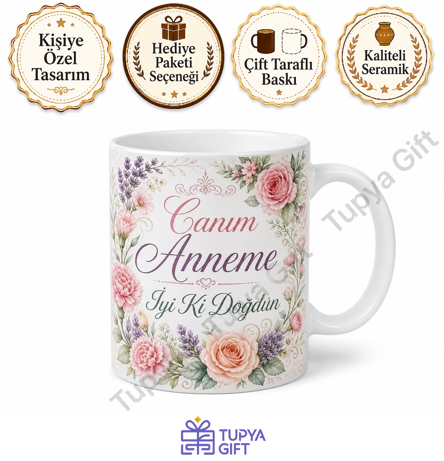 Anneye Doğum Günü Hediyesi Baskılı Kupa Bardak Anneye Hediye Porselen Mug