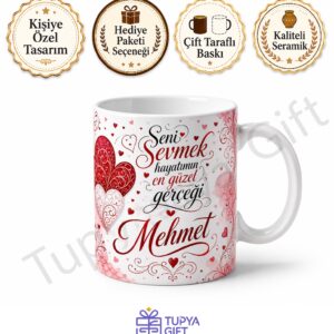 Erkek Sevgiliye Hediye Baskılı Kupa Bardak İsimli Kişiye Özel Porselen Mug
