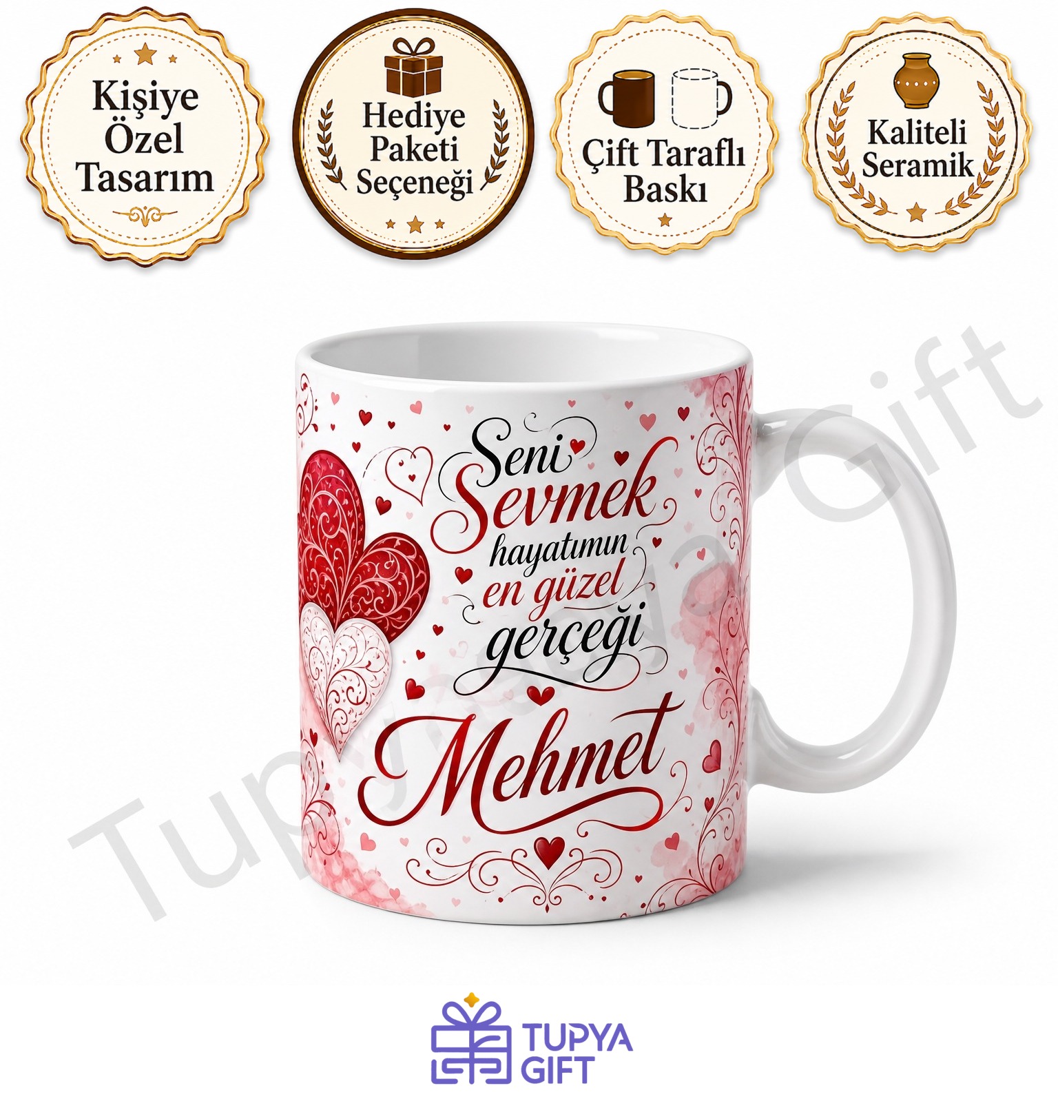 Erkek Sevgiliye Hediye Baskılı Kupa Bardak İsimli Kişiye Özel Porselen Mug