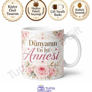En İyi Anneye Özel Yazılı Kupa Bardak Anneler Günü Hediye Sublimation Baskılı