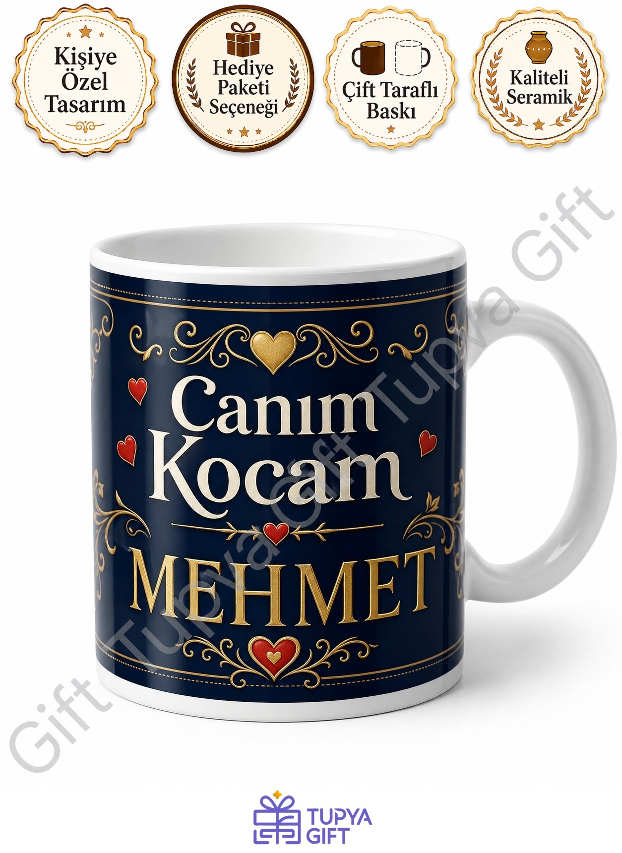 Kocaya Hediye İsme Özel Sublimation Kupa Bardak Eşe Özel Baskılı Mug