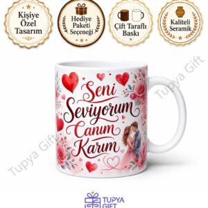 Karıya Hediye Kişiye Özel Romantik Baskılı Kupa Bardak Sevgiliye Hediye