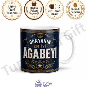 Ağabeye Hediye Kişiye Özel Baskılı Kupa Bardak - İsme Özel Abi Hediyesi