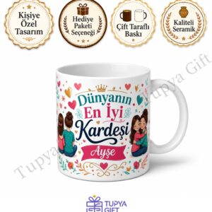 Kardeşe Hediye İsme Özel Baskılı Kupa Bardak Doğum Günü Hediyesi