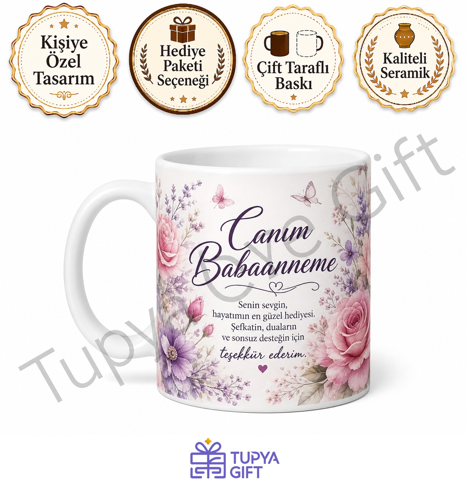 Babaanneme Hediye Kişiye Özel Baskılı Kupa Bardak Özel Tasarım Porselen Mug